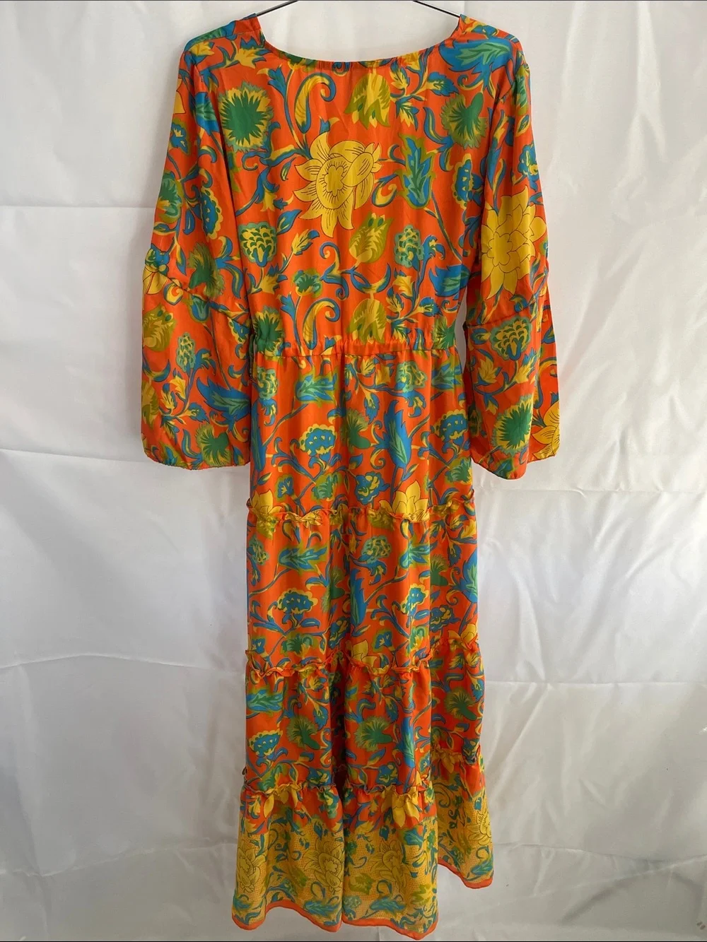 Me 2 Magic Anthropology Vibrant Orange Floral Tiered Maxi Dress - Size M